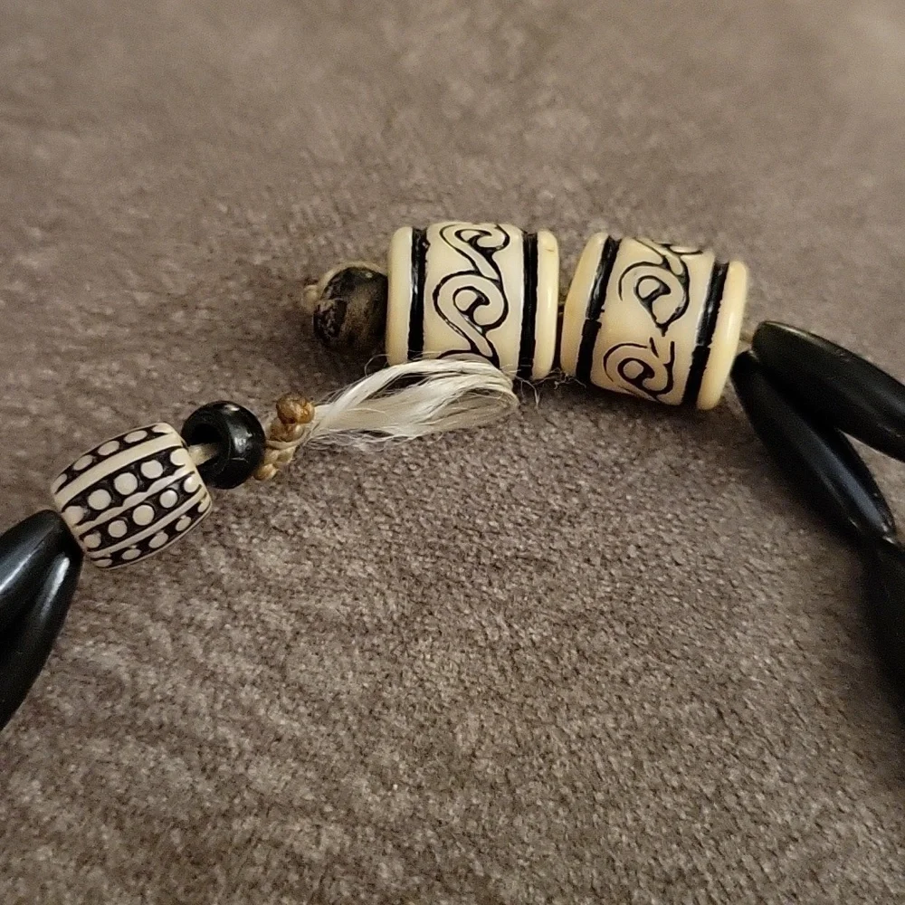 Vtg Ethnic Bone Unisex Choker Necklace